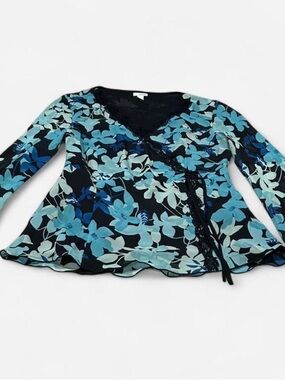 Blue Floral Wrap Blouse